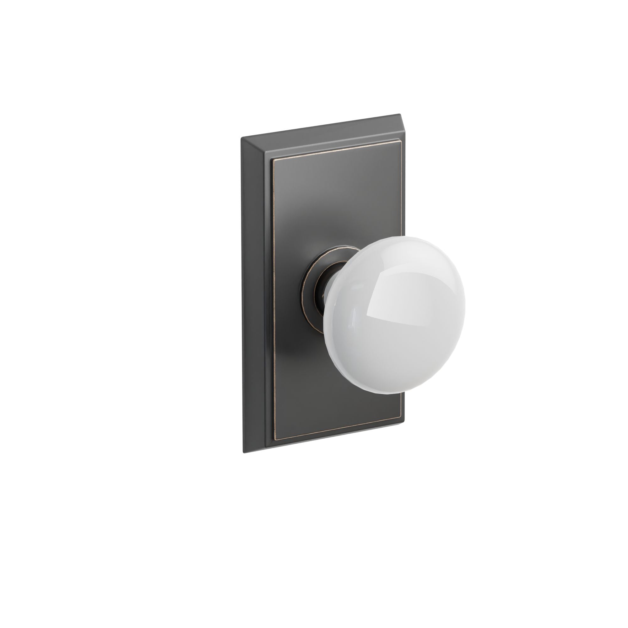 Emtek Concealed Fastener Ice White Porcelain Knob Set With Rectangular Rosette