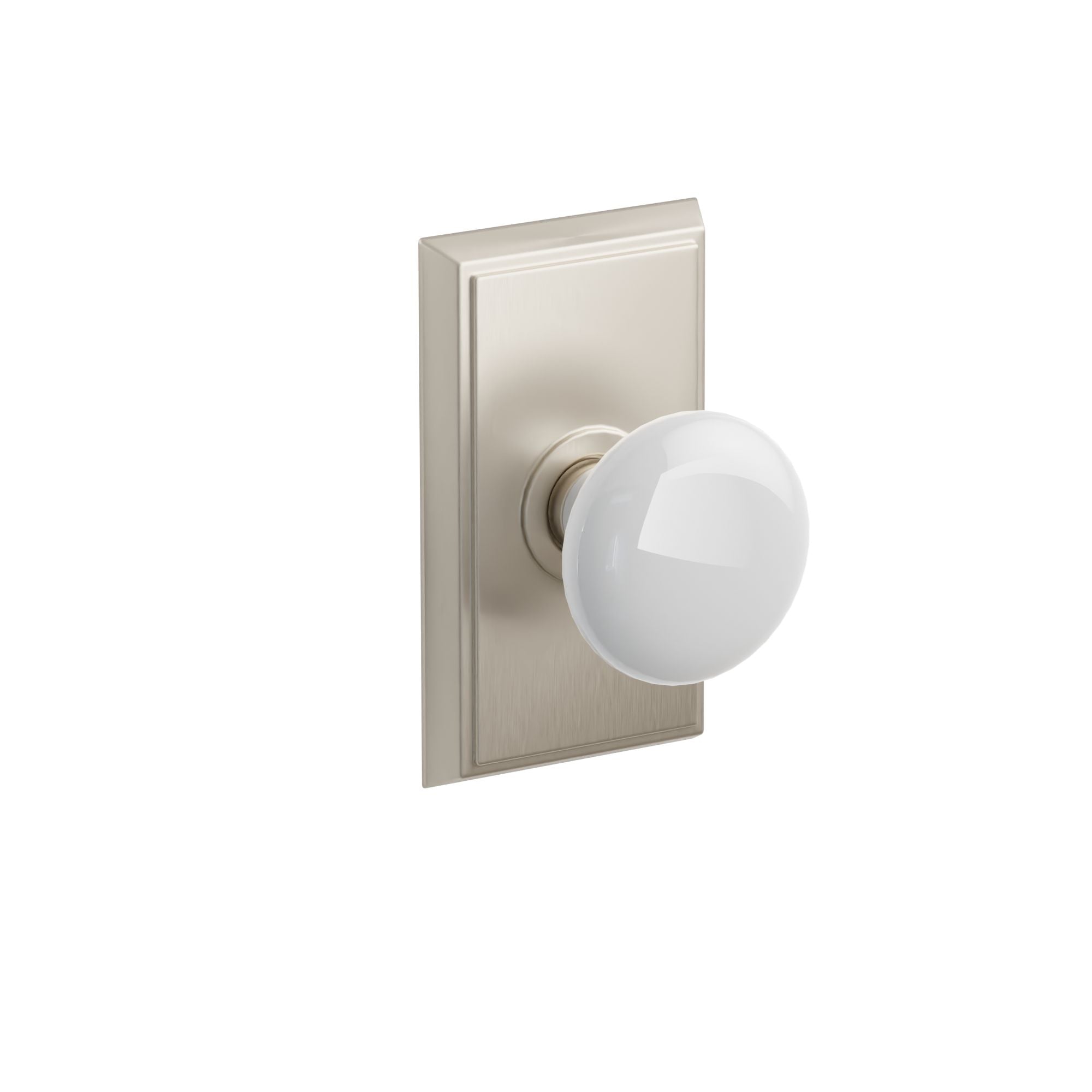 Emtek Concealed Fastener Ice White Porcelain Knob Set With Rectangular Rosette