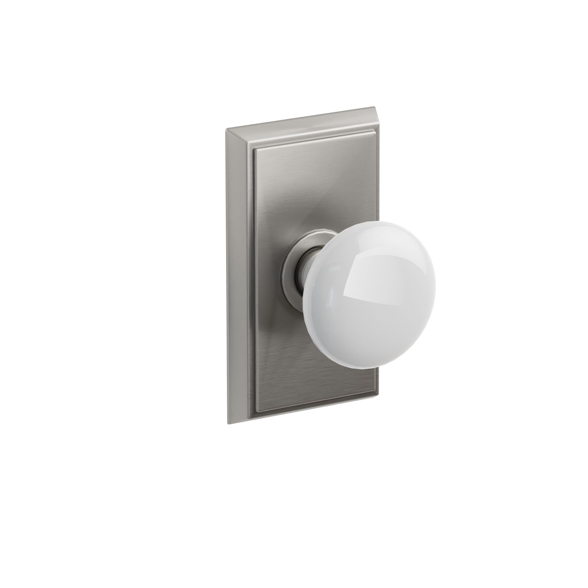 Emtek Concealed Fastener Ice White Porcelain Knob Set With Rectangular Rosette