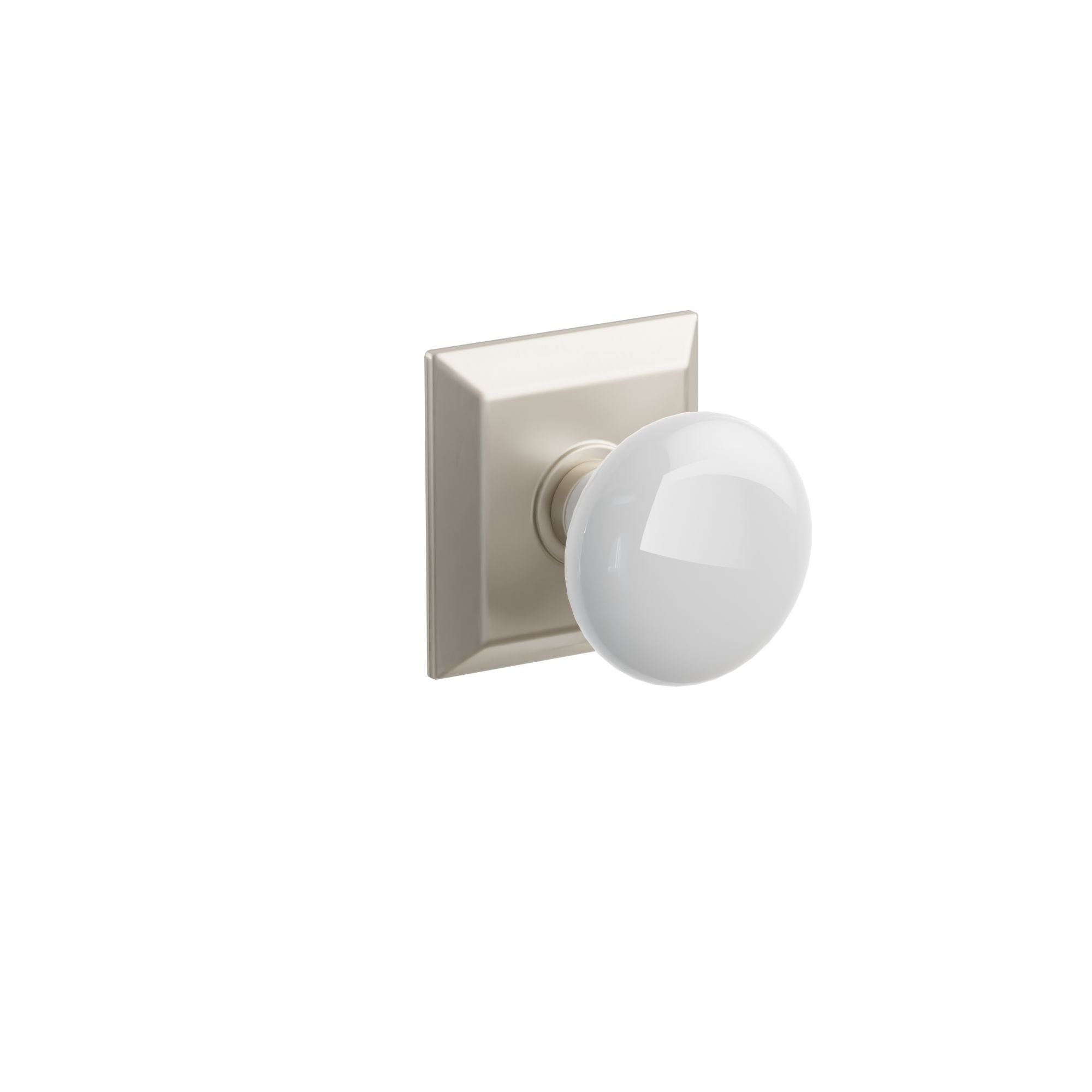 Emtek Concealed Fastener Ice White Porcelain Knob Set With Quincy Rosette