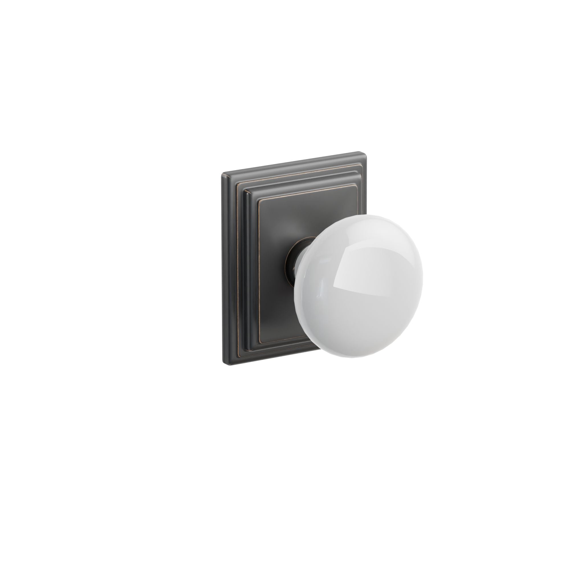 Emtek Concealed Fastener Ice White Porcelain Knob Set With Wilshire Rosette