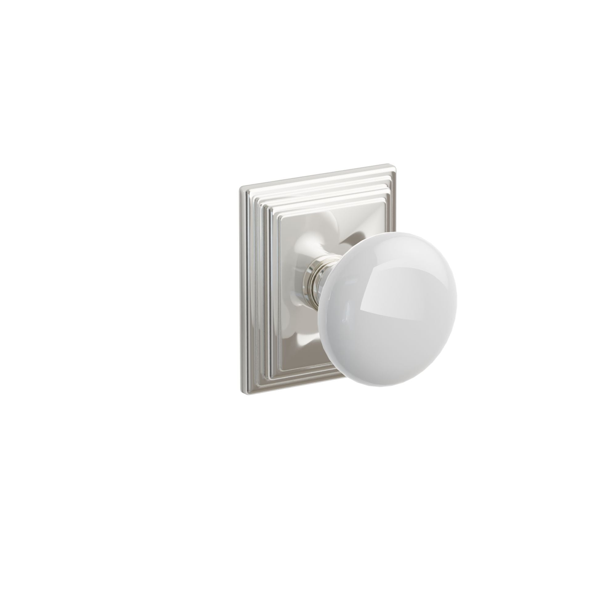 Emtek Concealed Fastener Ice White Porcelain Knob Set With Wilshire Rosette