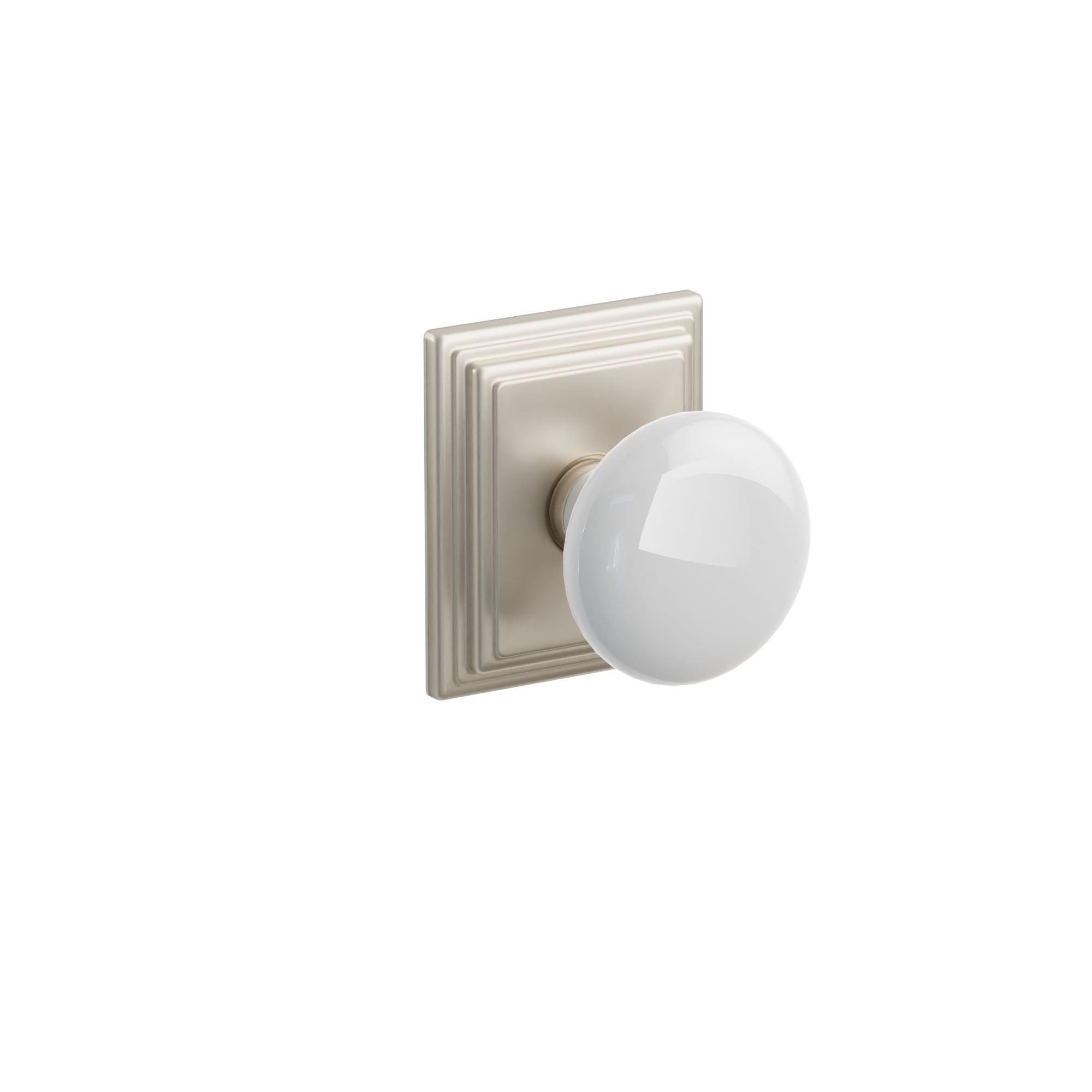 Emtek Concealed Fastener Ice White Porcelain Knob Set With Wilshire Rosette