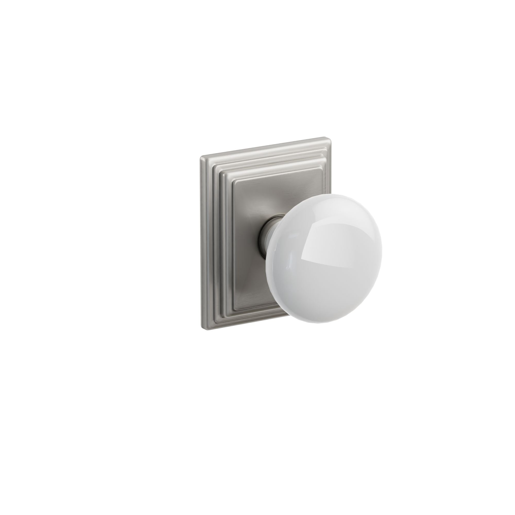 Emtek Concealed Fastener Ice White Porcelain Knob Set With Wilshire Rosette