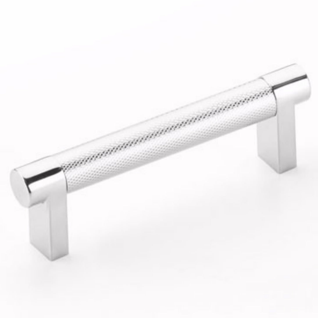 Emtek Select Cabinet Pull 3 1/2" Centers Rectangular Stem, Knurled Bar
