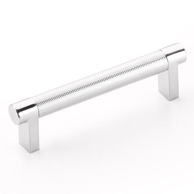 Emtek Select Cabinet Pull 4" Centers Rectangular Stem, Knurled Bar