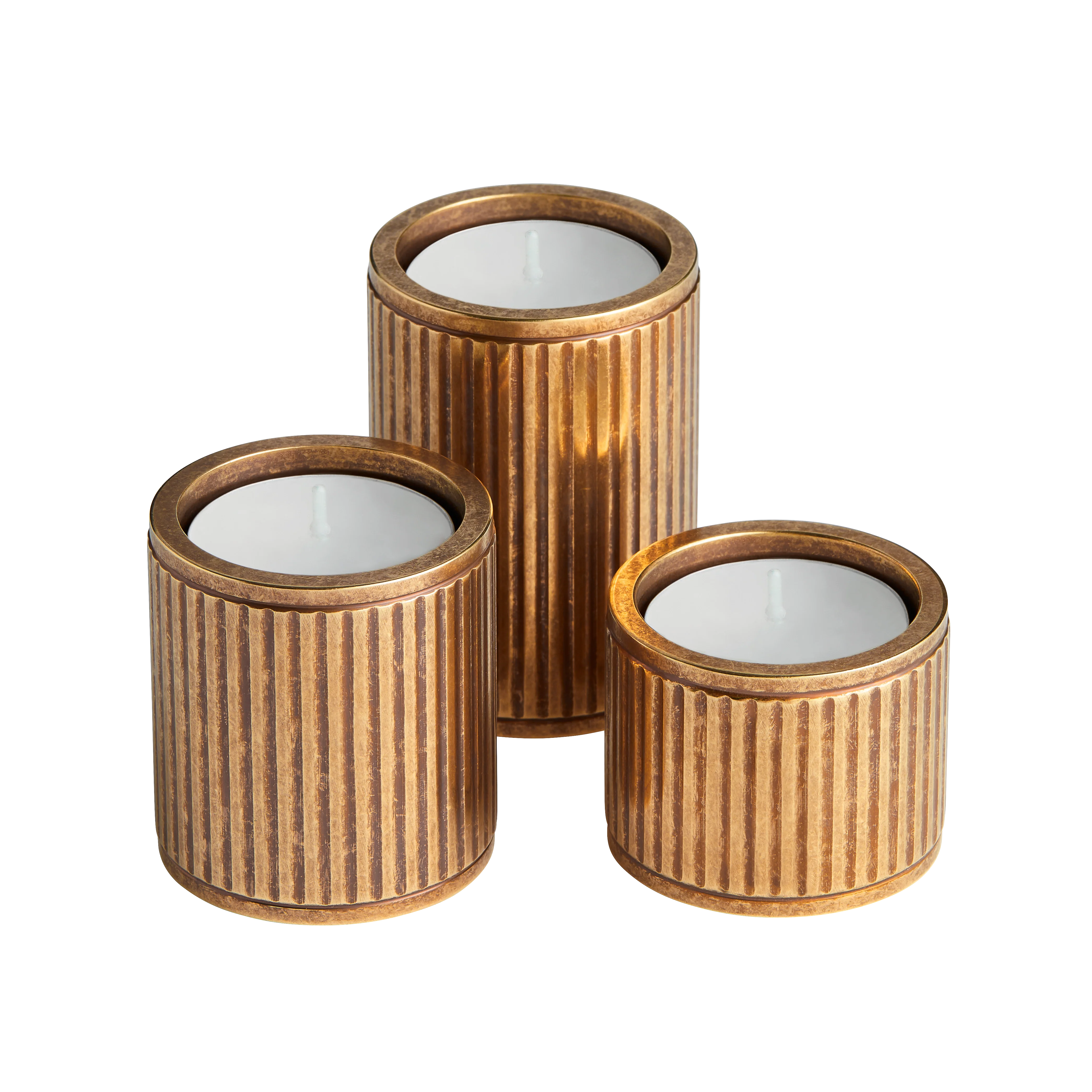 Armac Martin Barwick Ridged Set of Three Brass Tealight Holders