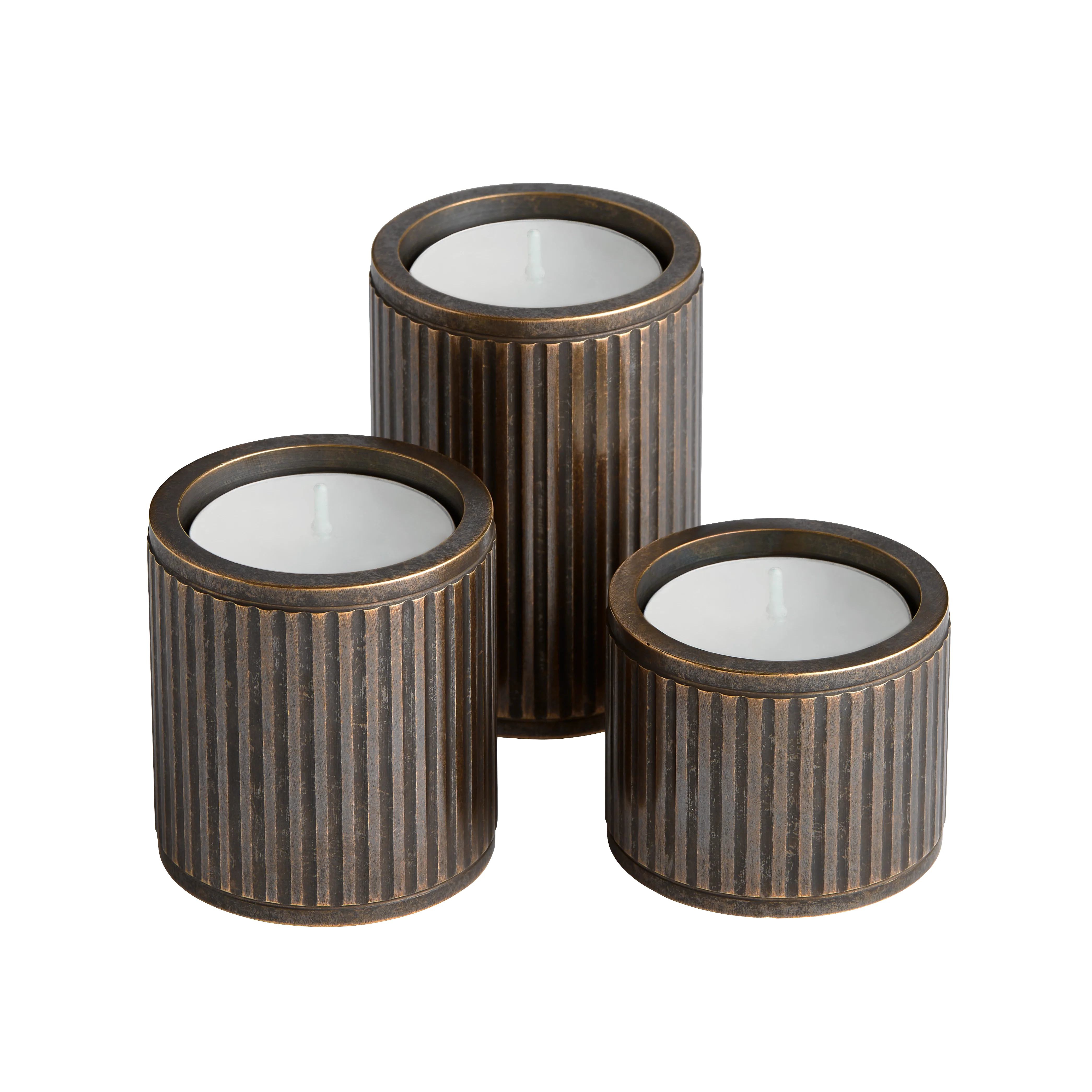 Armac Martin Barwick Ridged Set of Three Brass Tealight Holders