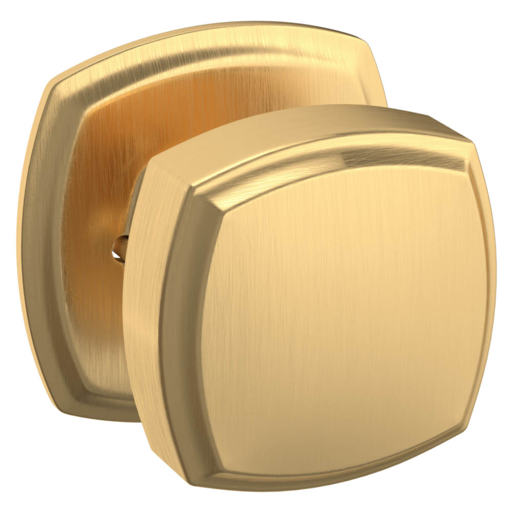 Baldwin 5011 Soft Modern Square Knob Set with 5058 Square Rose Lifetime (PVD) Satin Brass / Privacy / Reversible