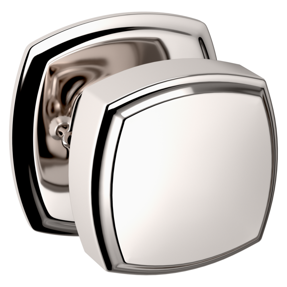 Baldwin 5011 Soft Modern Square Knob Set with 5058 Square Rose Lifetime (PVD) Polished Nickel / Privacy / Reversible