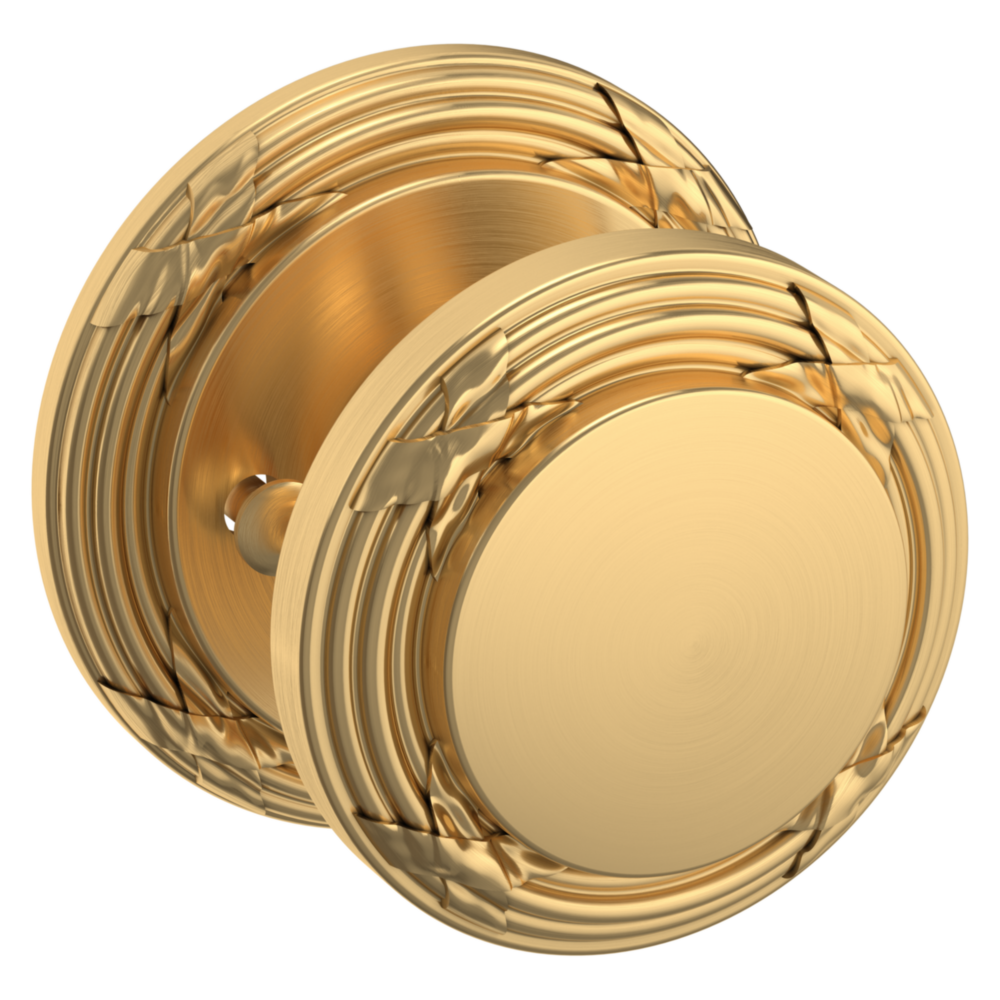 Baldwin 5013 Edinburgh Knob Set with 5021 Round Rose Lifetime (PVD) Satin Brass / Privacy / Reversible