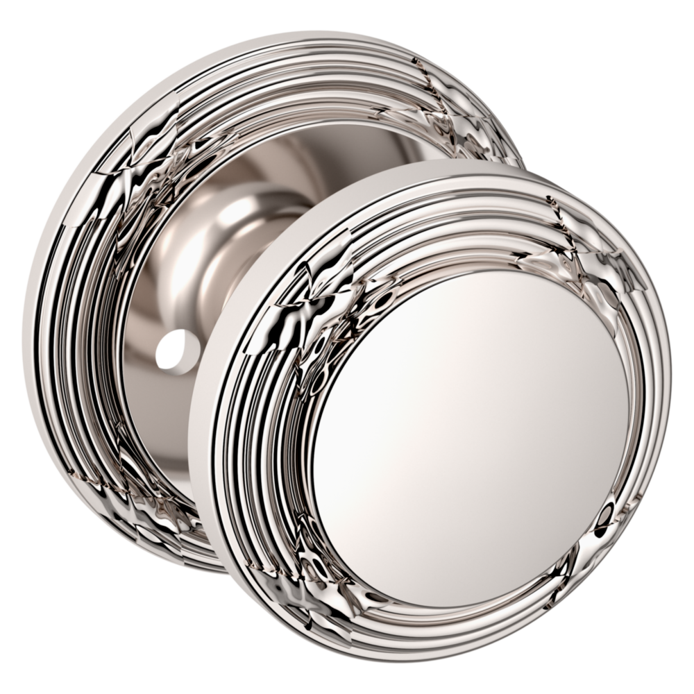 Baldwin 5013 Edinburgh Knob Set with 5021 Round Rose Lifetime (PVD) Polished Nickel / Privacy / Reversible