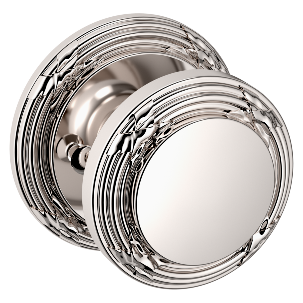 Baldwin 5013 Edinburgh Knob Set with 5021 Round Rose Lifetime (PVD) Polished Nickel / Privacy / Reversible