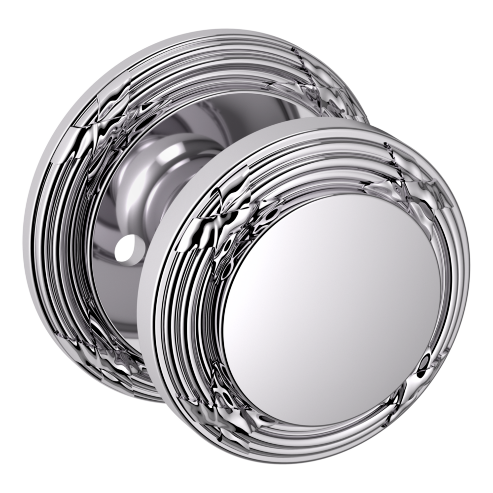 Baldwin 5013 Edinburgh Knob Set with 5021 Round Rose Polished Chrome / Privacy / Reversible