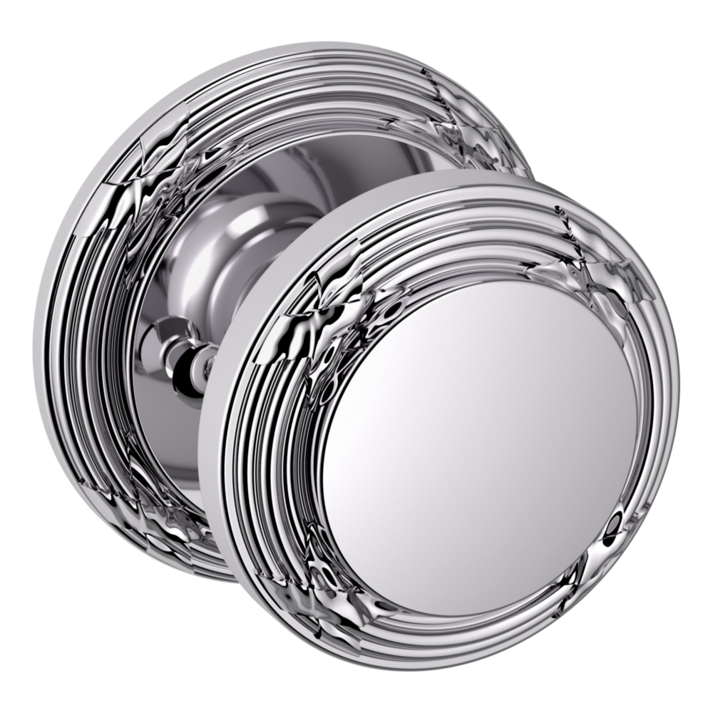 Baldwin 5013 Edinburgh Knob Set with 5021 Round Rose Polished Chrome / Privacy / Reversible