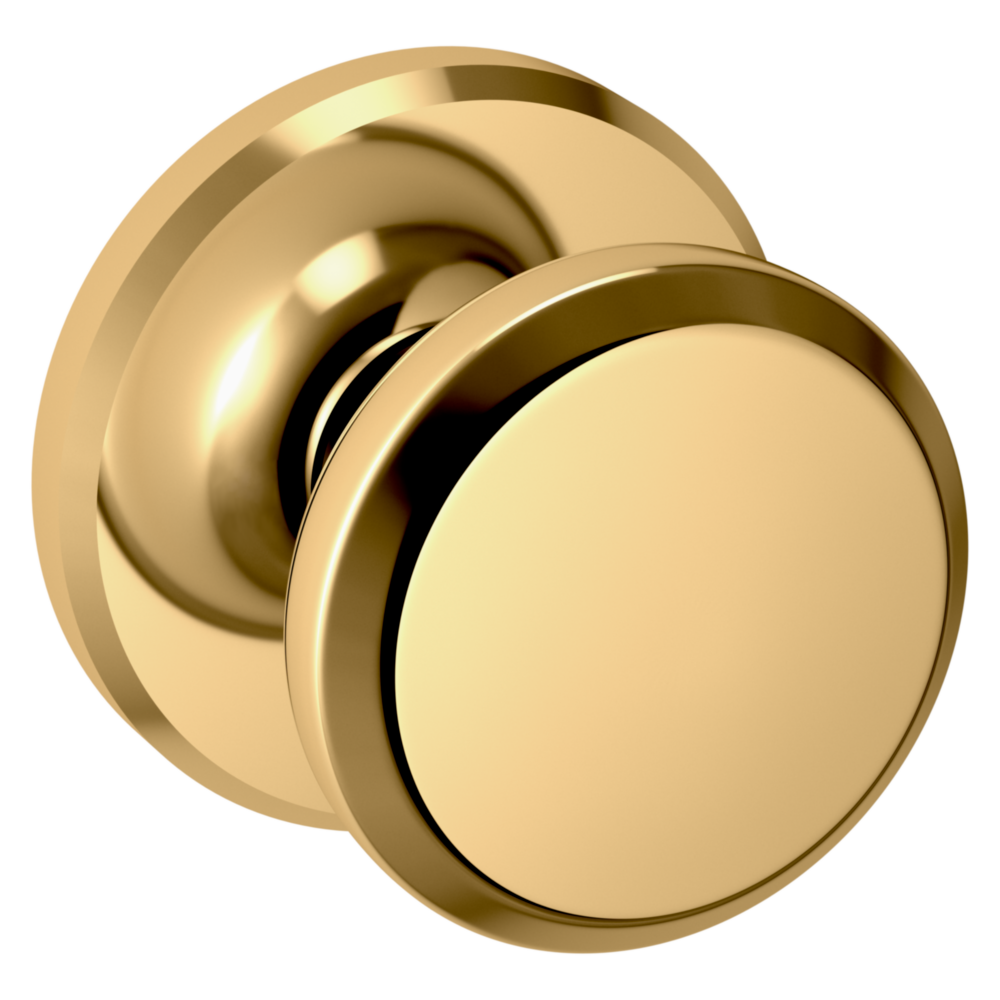 Baldwin 5023 Transitional Round Knob Set with R016 Round Rose Lifetime (PVD) Polished Brass / Passage / Reversible