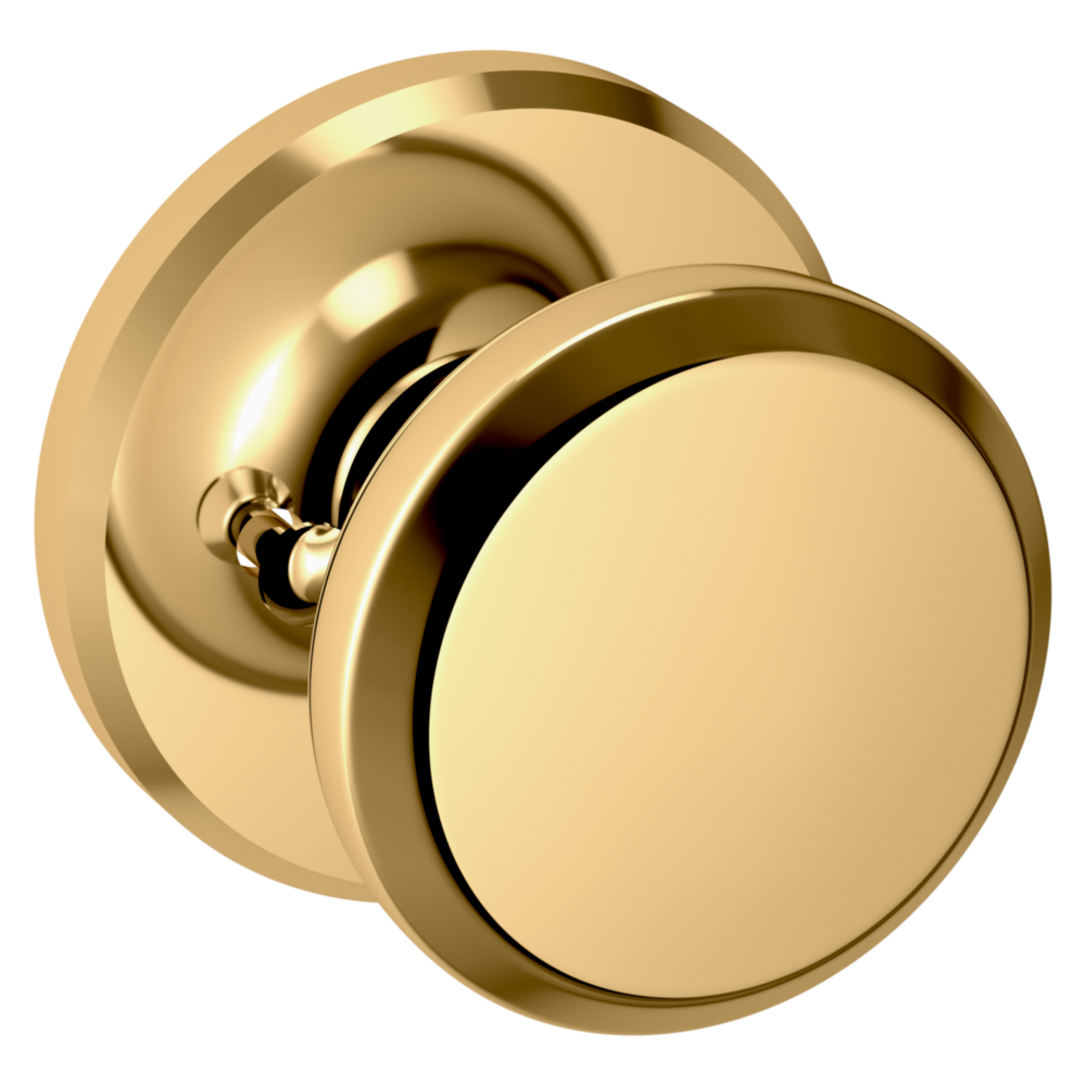 Baldwin 5023 Transitional Round Knob Set with R016 Round Rose Lifetime (PVD) Polished Brass / Privacy / Reversible