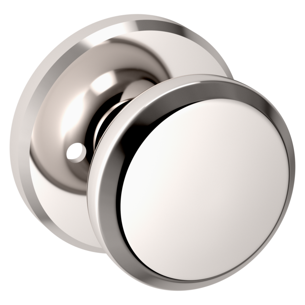 Baldwin 5023 Transitional Round Knob Set with R016 Round Rose Lifetime (PVD) Polished Nickel / Privacy / Reversible