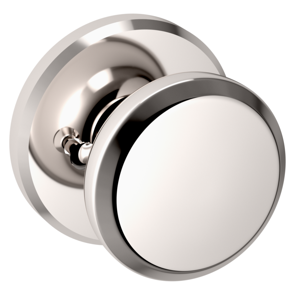 Baldwin 5023 Transitional Round Knob Set with R016 Round Rose Lifetime (PVD) Polished Nickel / Privacy / Reversible