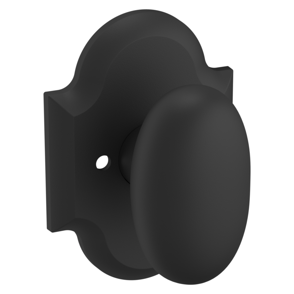 Baldwin 5024 Rustic Round Knob Set with R030 Round Rose Satin Black / Privacy / Reversible