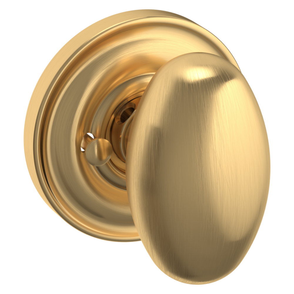 Baldwin 5025 Egg Knob Set with 5048 Rose Lifetime (PVD) Satin Brass / Privacy / Reversible