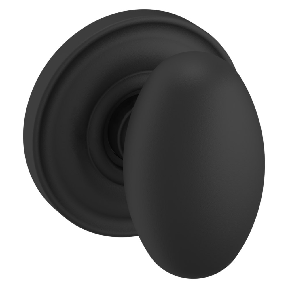 Baldwin 5025 Egg Knob Set with 5048 Rose Satin Black / Passage / Reversible