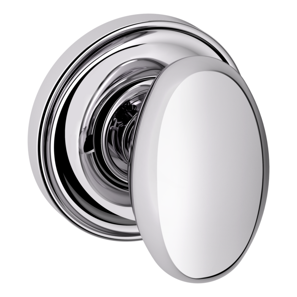 Baldwin 5025 Egg Knob Set with 5048 Rose Polished Chrome / Privacy / Reversible