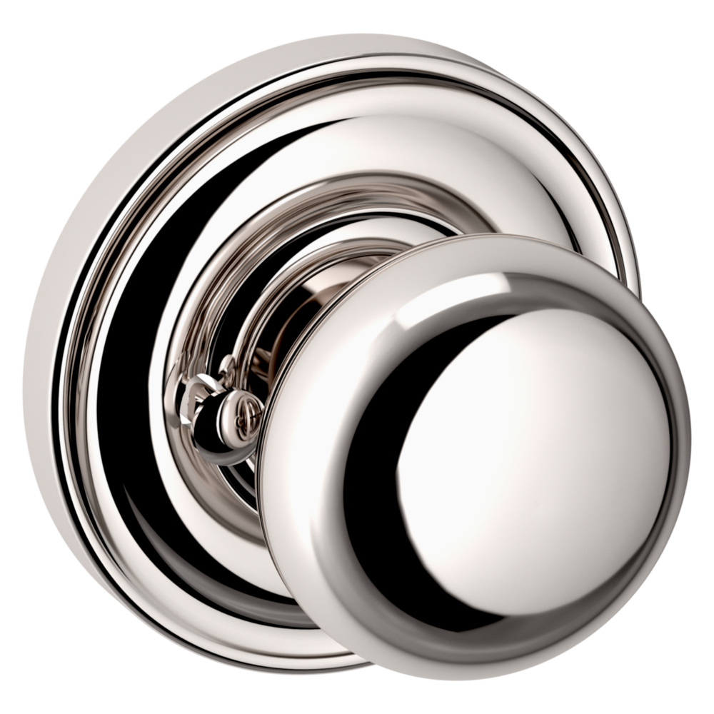 Baldwin 5030 Traditional Round Knob Set with 5048 Rose Lifetime (PVD) Polished Nickel / Privacy / Reversible