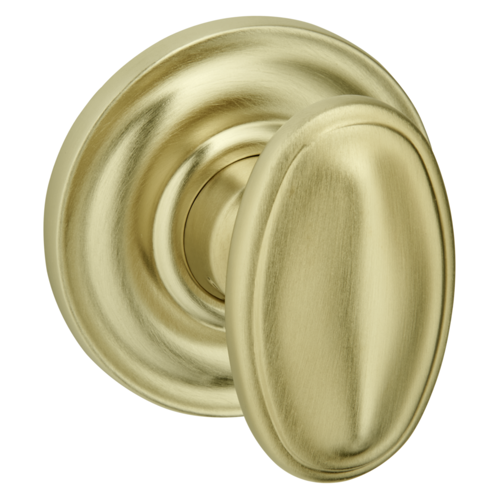 Baldwin 5057 Traditional Oval Knob Set with 5048 Rose Lifetime (PVD) Satin Brass / Full Dummy / Reversible