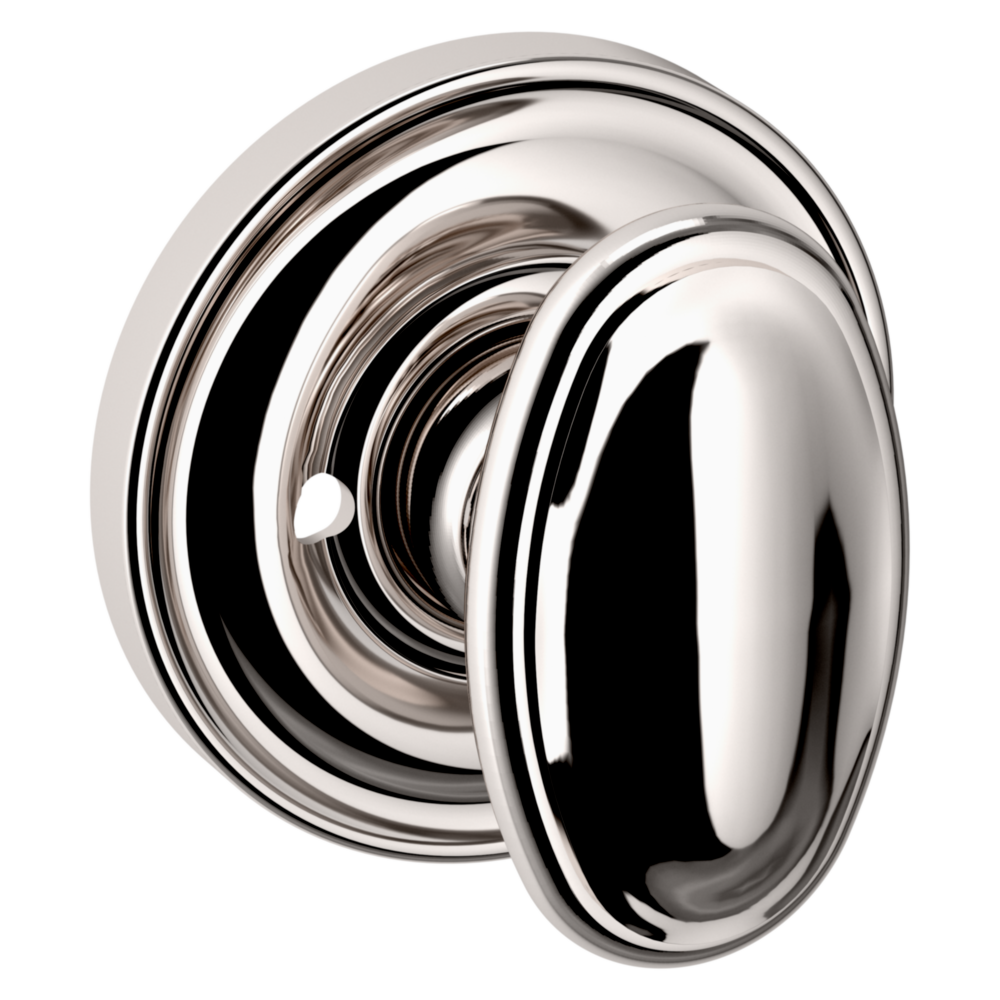 Baldwin 5057 Traditional Oval Knob Set with 5048 Rose Lifetime (PVD) Polished Nickel / Privacy / Reversible