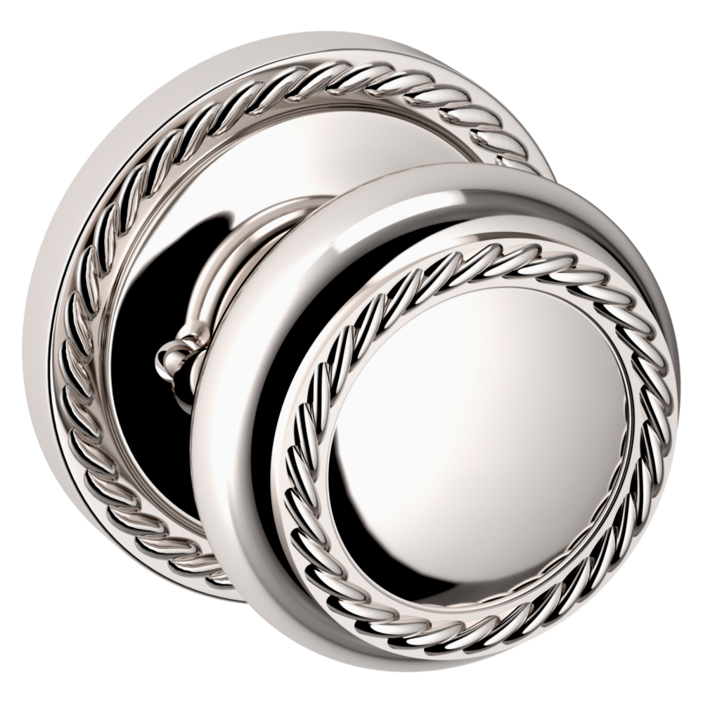 Baldwin 5064 Bristol Knob Set with 5004 Rose Lifetime (PVD) Polished Nickel / Privacy / Reversible