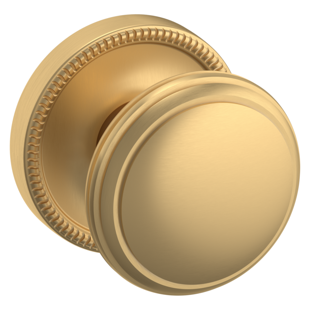 Baldwin 5069 Traditional Round Knob Set with 5076 Rose Vintage Brass / Passage / Reversible