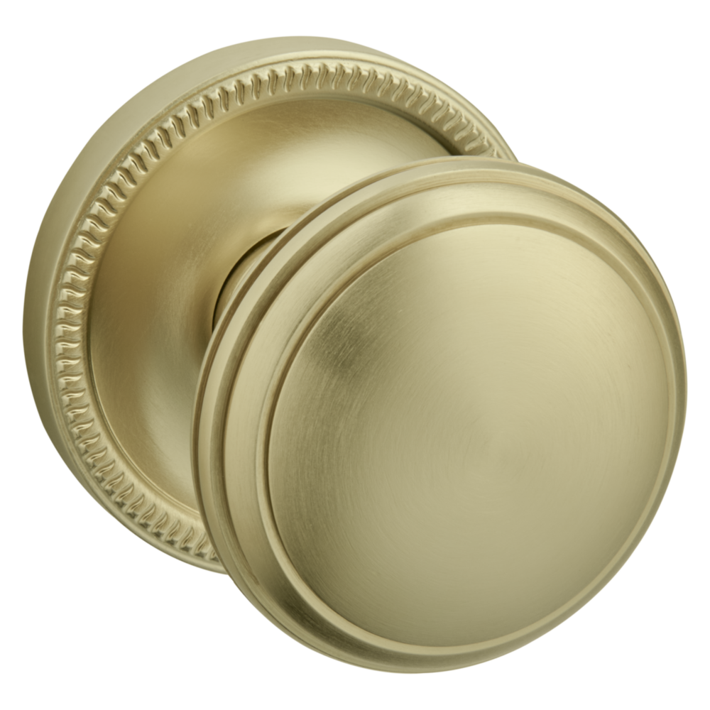 Baldwin 5069 Traditional Round Knob Set with 5076 Rose Lifetime (PVD) Satin Brass / Full Dummy / Reversible
