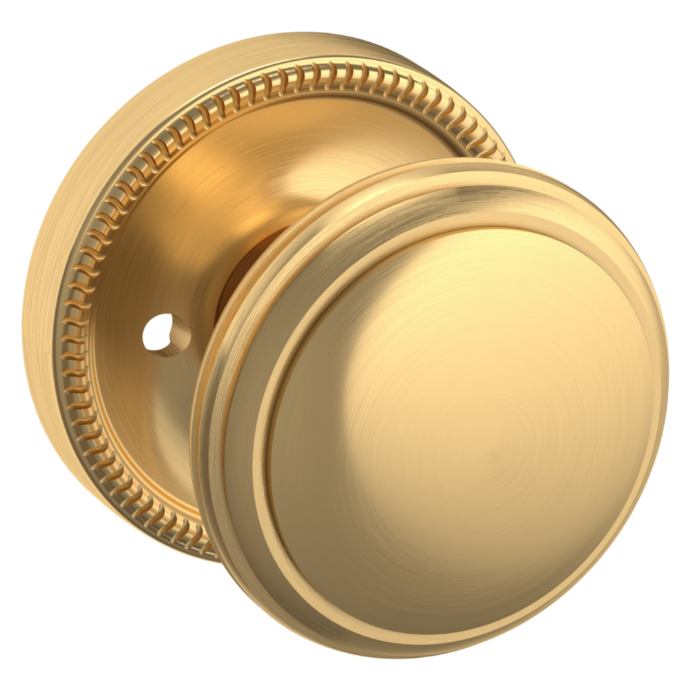 Baldwin 5069 Traditional Round Knob Set with 5076 Rose Lifetime (PVD) Satin Brass / Privacy / Reversible