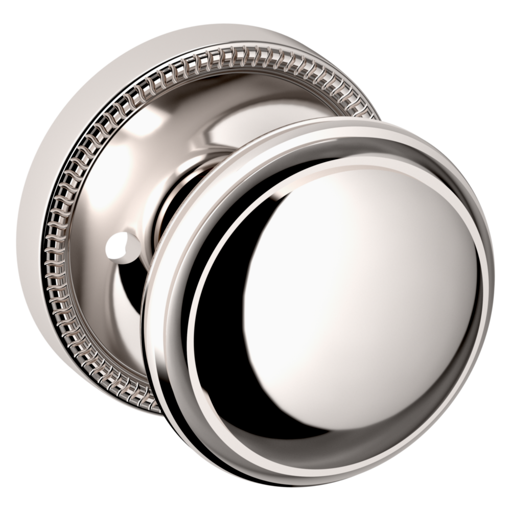 Baldwin 5069 Traditional Round Knob Set with 5076 Rose Lifetime (PVD) Polished Nickel / Privacy / Reversible