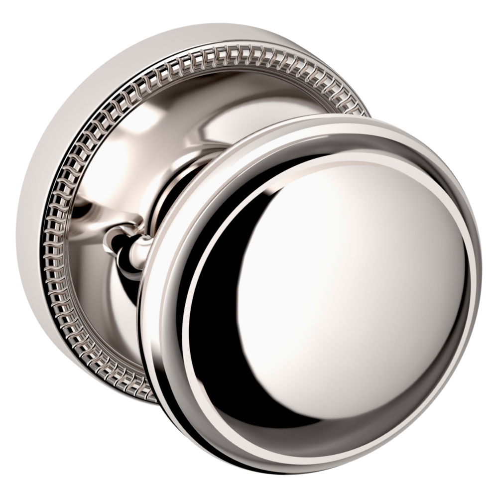 Baldwin 5069 Traditional Round Knob Set with 5076 Rose Lifetime (PVD) Polished Nickel / Privacy / Reversible