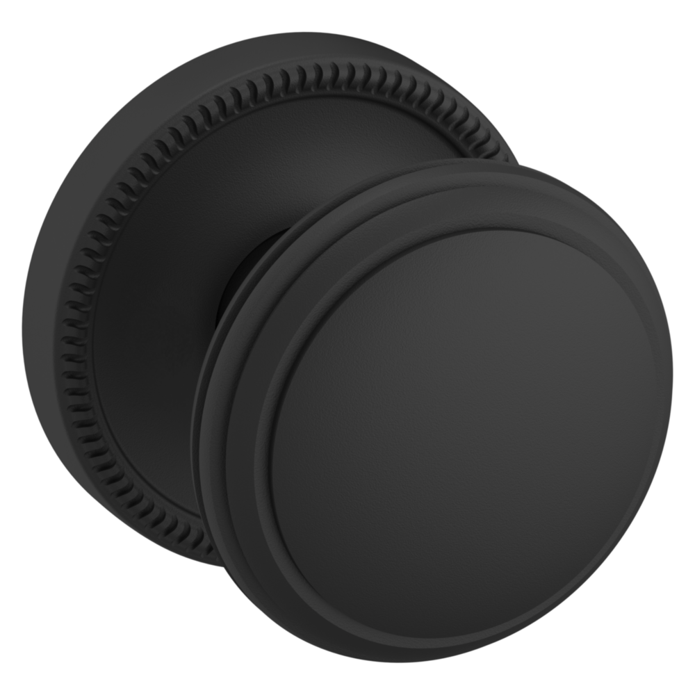 Baldwin 5069 Traditional Round Knob Set with 5076 Rose Satin Black / Passage / Reversible