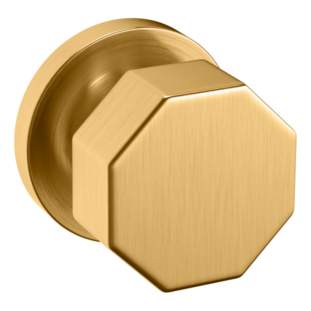Baldwin 5073 Octagonal Knob Set with 5046 Rose Lifetime (PVD) Satin Brass / Passage / Reversible
