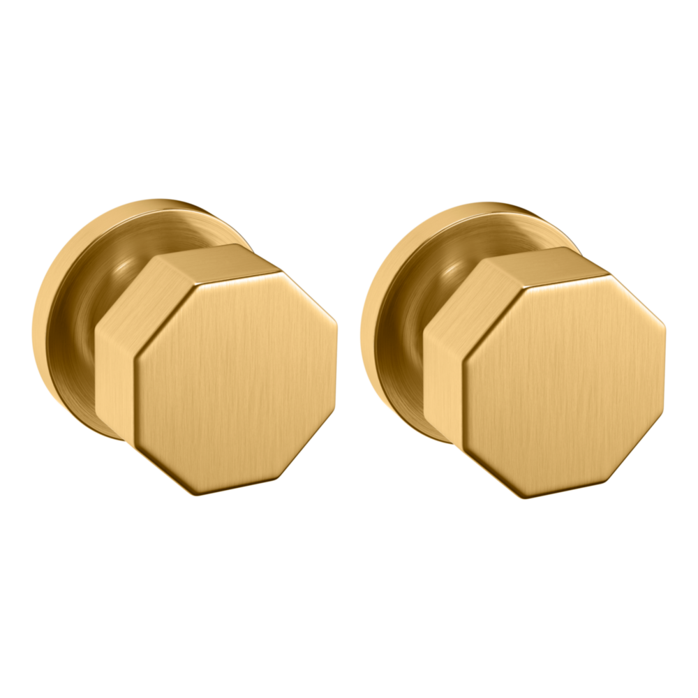 Baldwin 5073 Octagonal Knob Set with 5046 Rose Lifetime (PVD) Satin Brass / Passage / Reversible