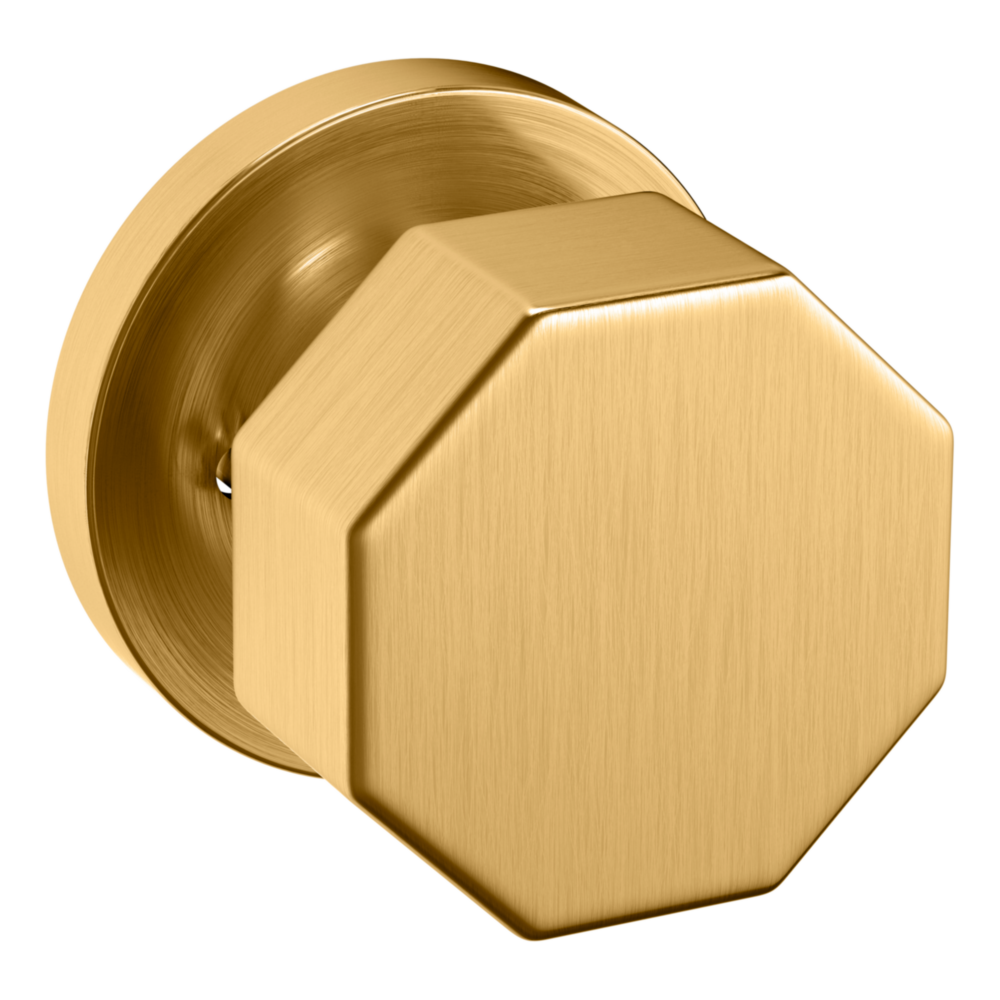 Baldwin 5073 Octagonal Knob Set with 5046 Rose Lifetime (PVD) Satin Brass / Privacy / Reversible