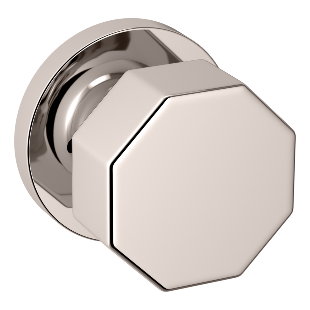Baldwin 5073 Octagonal Knob Set with 5046 Rose Lifetime (PVD) Polished Nickel / Privacy / Reversible
