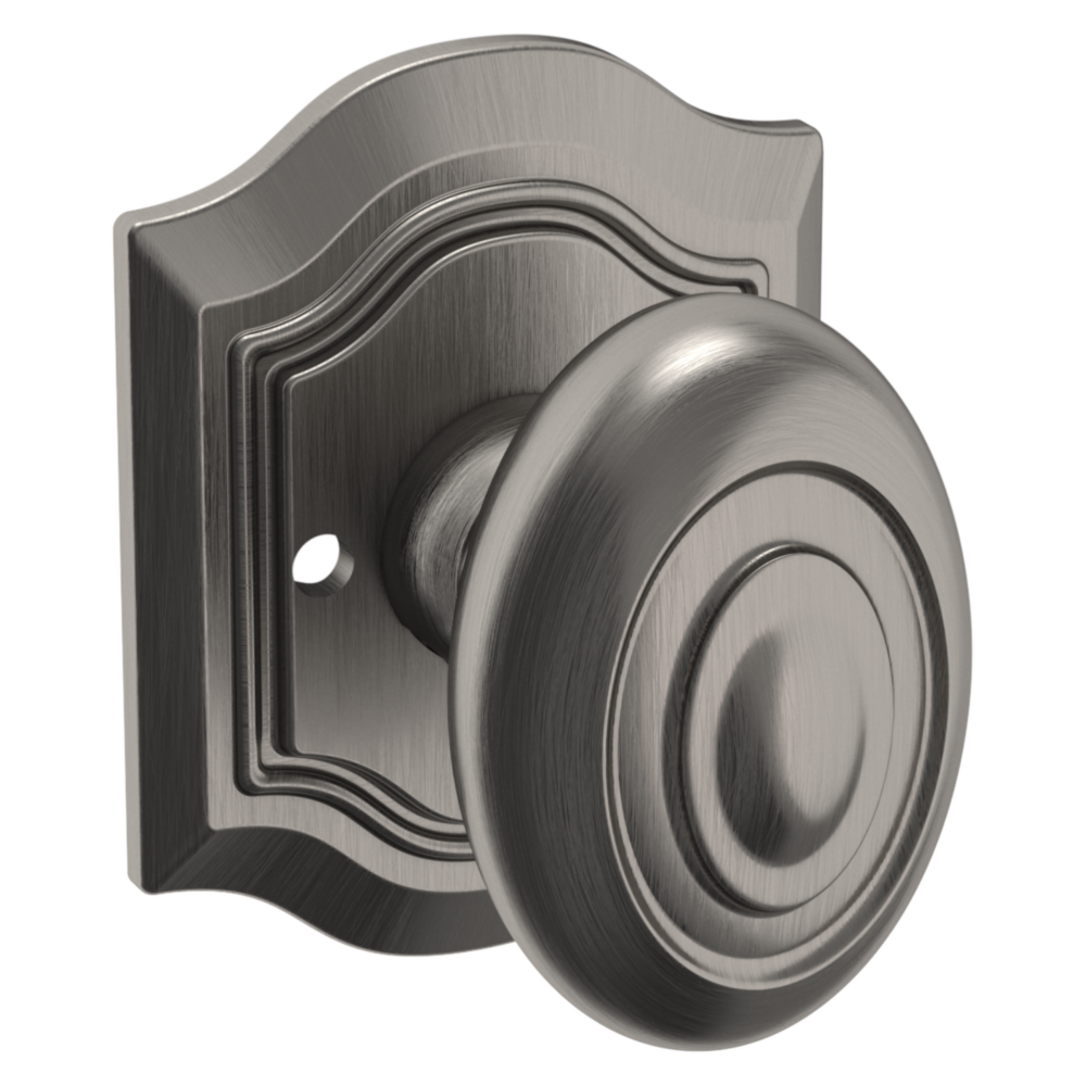 Baldwin 5077 Bethpage Knob Set with R027 Rose Lifetime (PVD) Graphite Nickel / Privacy / Reversible