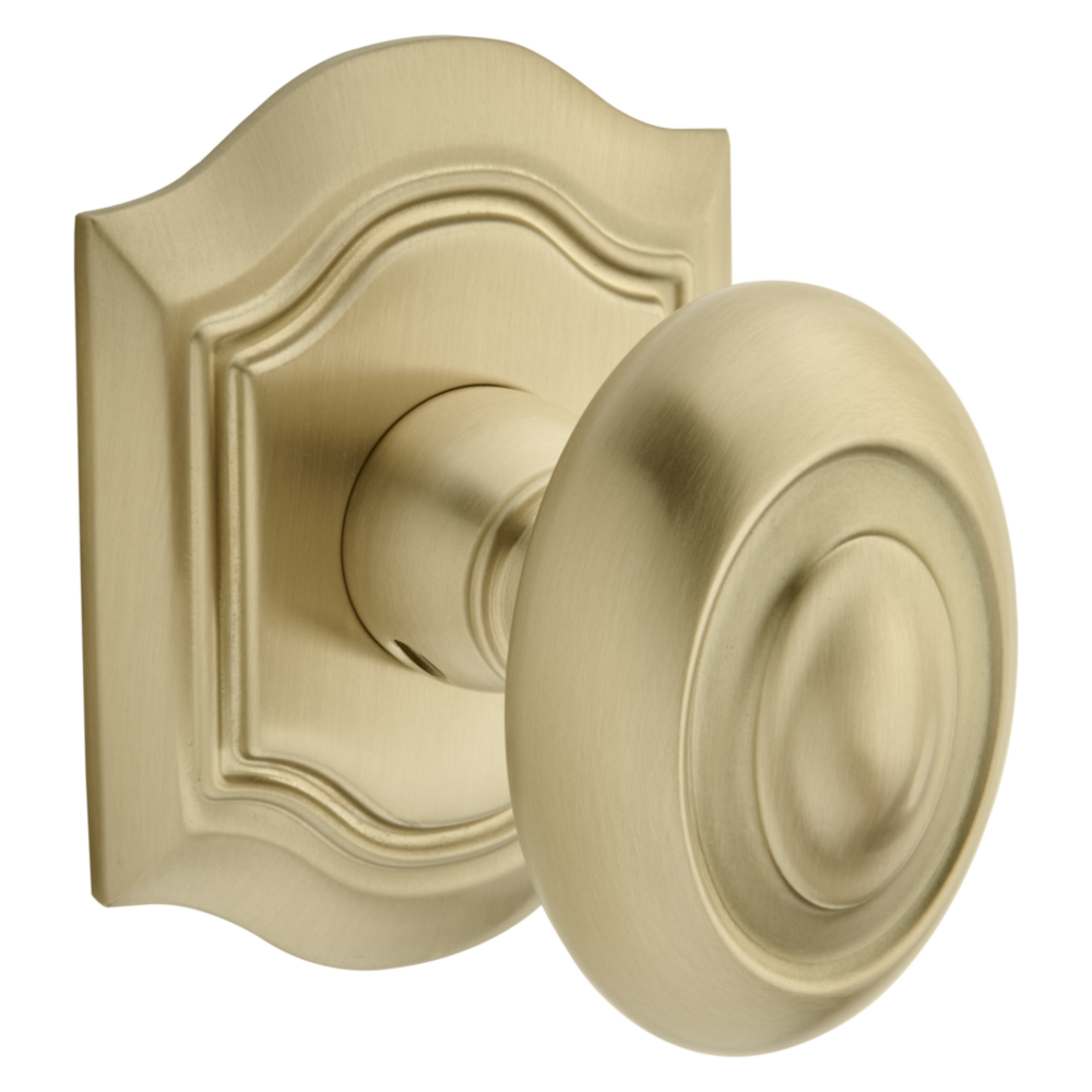 Baldwin 5077 Bethpage Knob Set with R027 Rose Vintage Brass / Full Dummy / Reversible