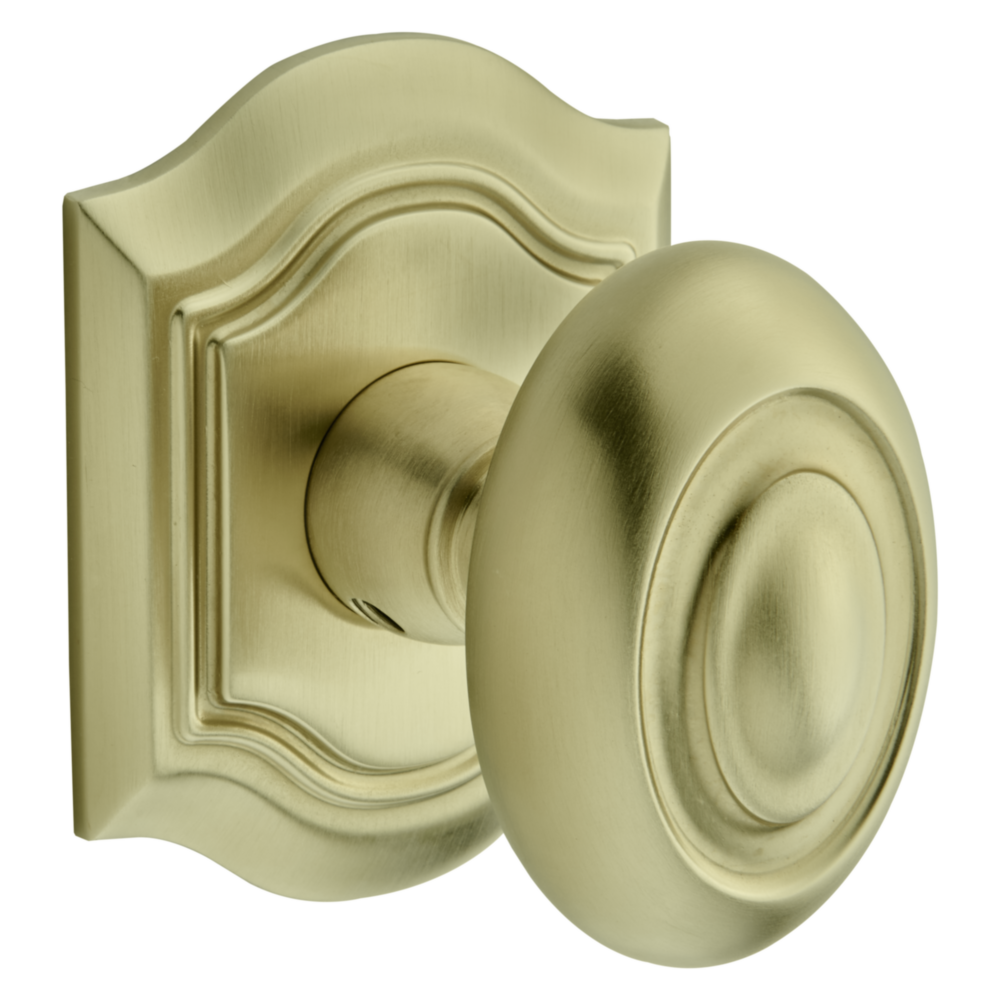 Baldwin 5077 Bethpage Knob Set with R027 Rose Lifetime (PVD) Satin Brass / Full Dummy / Reversible