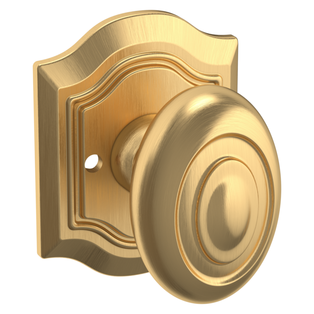 Baldwin 5077 Bethpage Knob Set with R027 Rose Lifetime (PVD) Satin Brass / Privacy / Reversible
