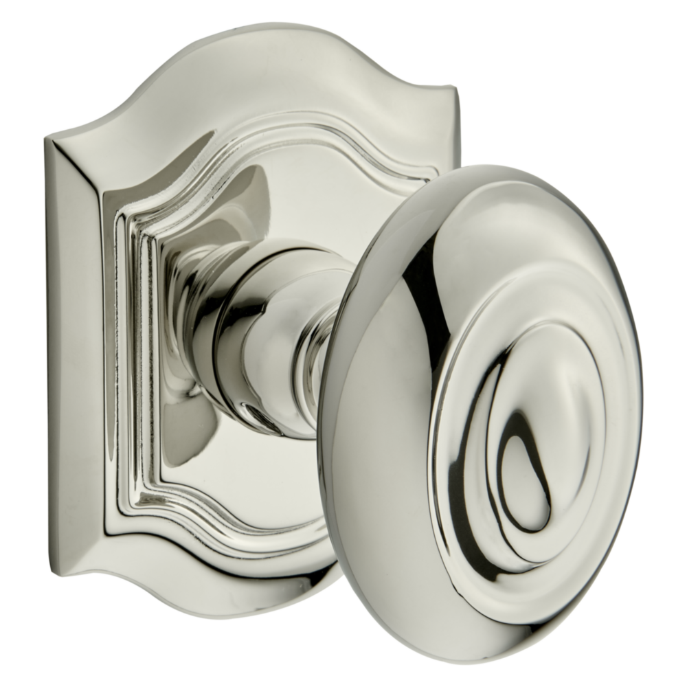 Baldwin 5077 Bethpage Knob Set with R027 Rose Lifetime (PVD) Polished Nickel / Full Dummy / Reversible