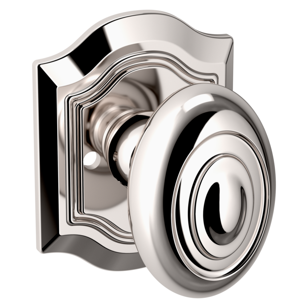 Baldwin 5077 Bethpage Knob Set with R027 Rose Lifetime (PVD) Polished Nickel / Privacy / Reversible