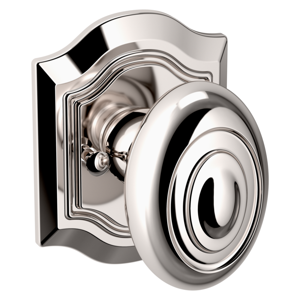 Baldwin 5077 Bethpage Knob Set with R027 Rose Lifetime (PVD) Polished Nickel / Privacy / Reversible