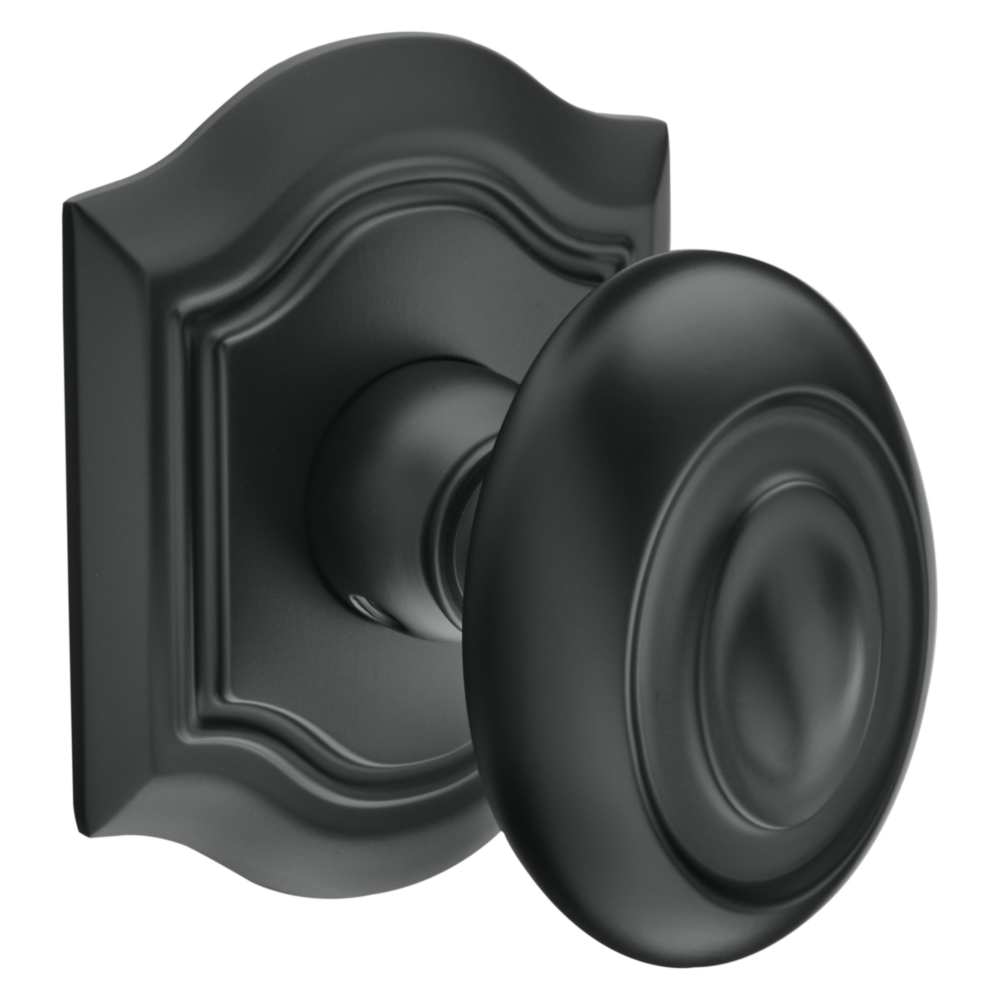 Baldwin 5077 Bethpage Knob Set with R027 Rose Satin Black / Full Dummy / Reversible