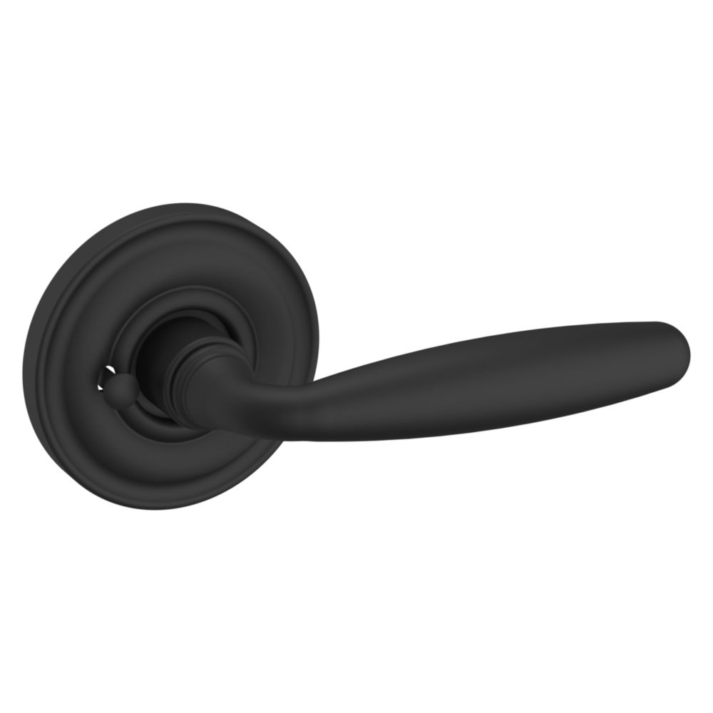 Baldwin 5106 Traditional Straight Lever Set with 5048 Rose Satin Black / Privacy / Reversible